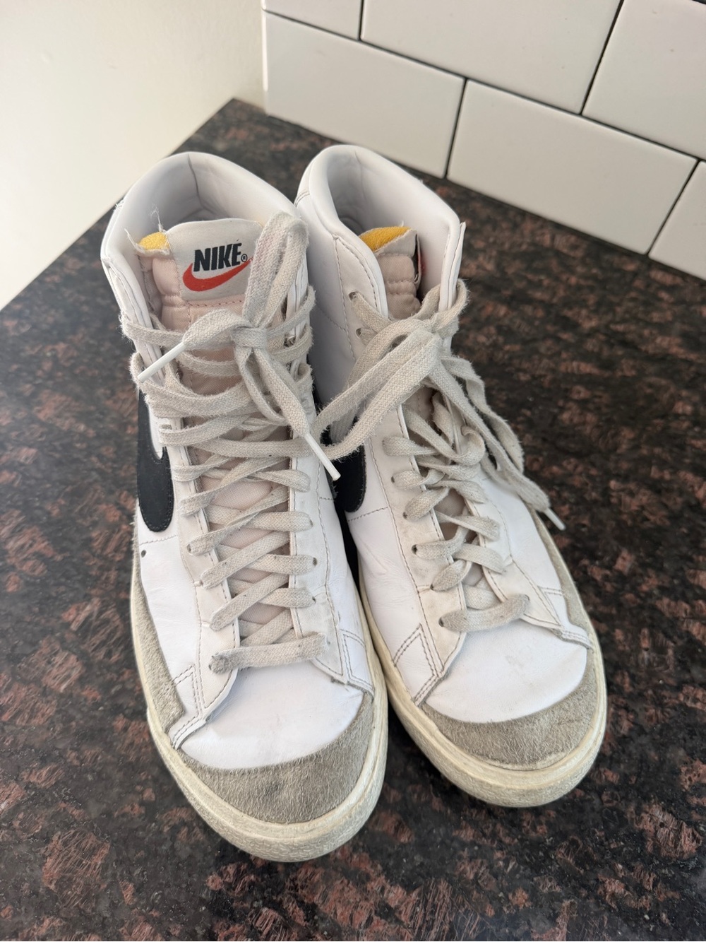 Nike White and Black High-Top Sneakers with Grey Suede Toe